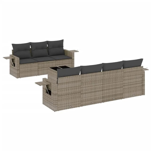 vidaXL 8-Tlg Garten-Sofagarnitur mit Kissen Grau Poly Rattan 3219929