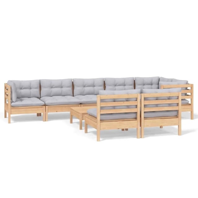 vidaXL 9-Tlg Garten-Lounge-Set mit Grauen Kissen Kiefer Massivholz 3096459