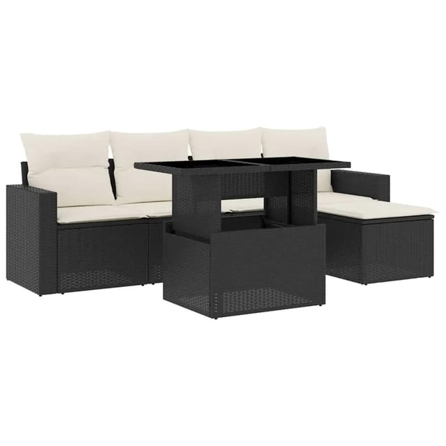 vidaXL 6-Tlg Garten-Sofagarnitur mit Kissen Schwarz Poly Rattan 3267236