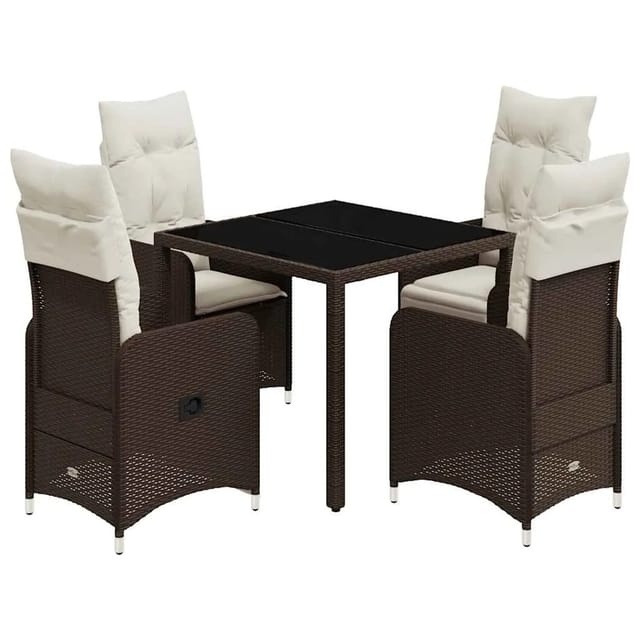 vidaXL 5-Tlg Garten-Bistro-Set mit Kissen Braun Poly Rattan 3277065