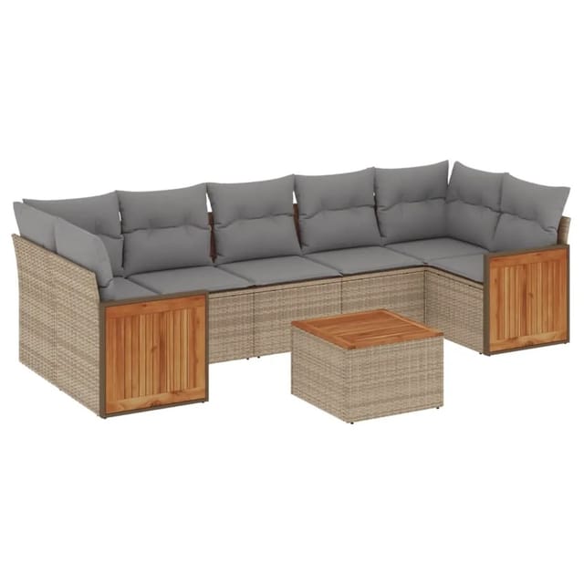 vidaXL 8-Tlg Garten-Sofagarnitur mit Kissen Beige Poly Rattan 3227494