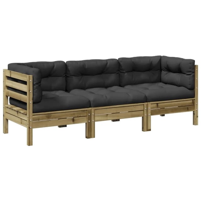 vidaXL 3-Tlg Garten-Sofagarnitur mit Kissen Kiefernholz Imprägniert 3299274