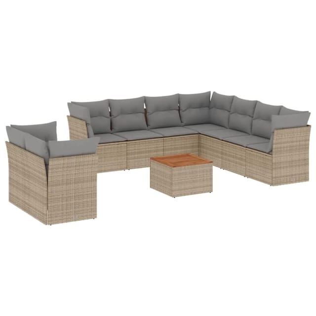 vidaXL 10-Tlg Garten-Sofagarnitur mit Kissen Beige Poly Rattan 3223714