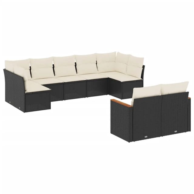 vidaXL 9-Tlg Garten-Sofagarnitur mit Kissen Schwarz Poly Rattan 3226287