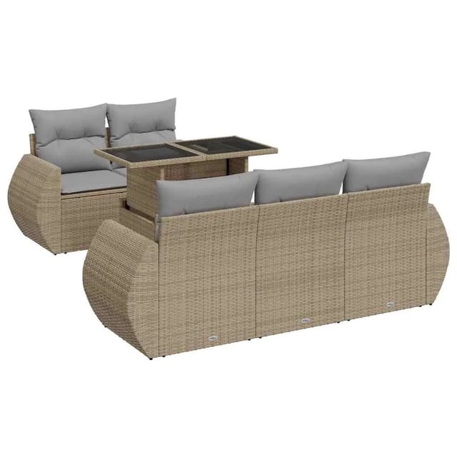 vidaXL 6-Tlg Garten-Sofagarnitur mit Kissen Beige Poly Rattan 3326570