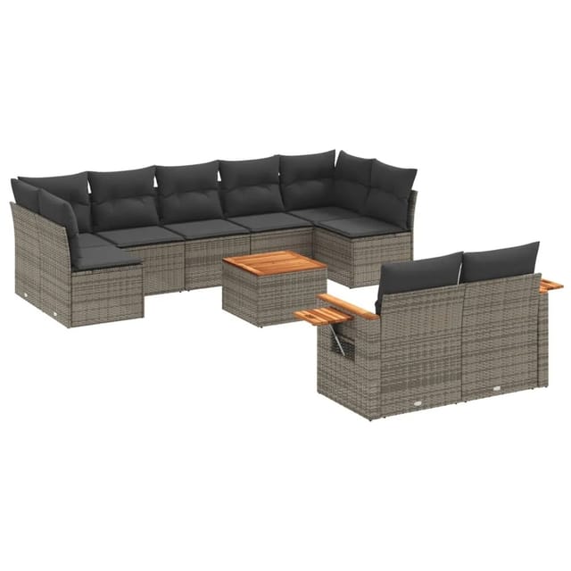vidaXL 10-Tlg Garten-Sofagarnitur mit Kissen Grau Poly Rattan 3259540