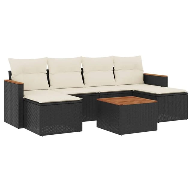 vidaXL 7-Tlg Garten-Sofagarnitur mit Kissen Schwarz Poly Rattan 3226224