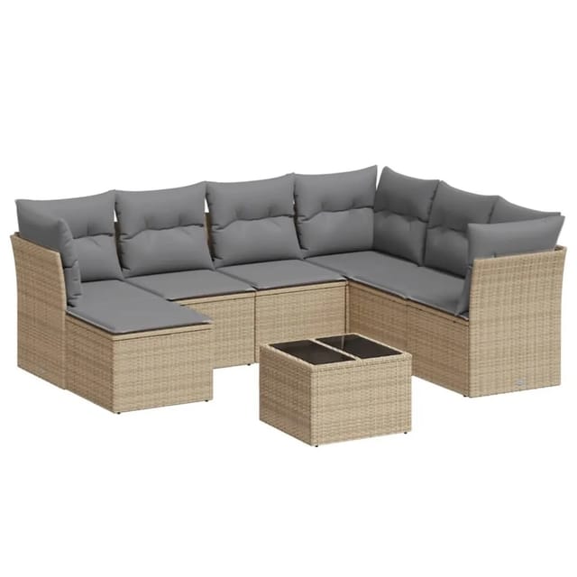 vidaXL 8-Tlg Garten-Sofagarnitur mit Kissen Beige Poly Rattan 3249838