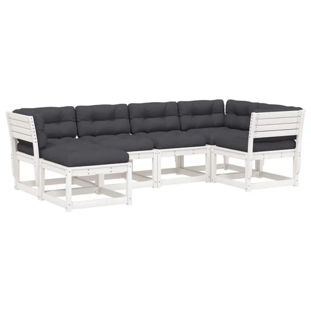 vidaXL 6-Tlg Garten-Sofagarnitur mit Kissen Weiß Massivholz Kiefer 3217036