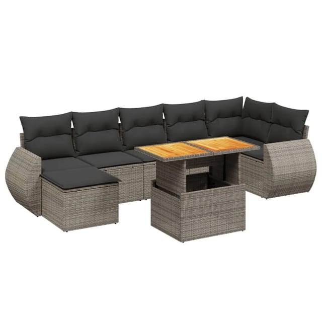 vidaXL 8-Tlg Garten-Sofagarnitur mit Kissen Grau Poly Rattan 3272306