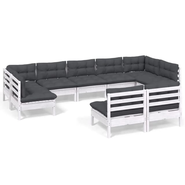 vidaXL 9-Tlg Garten-Lounge-Set mit Kissen Weiß Kiefer Massivholz 3097200