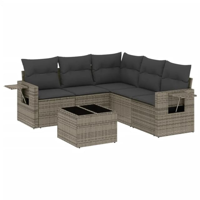 vidaXL 6-Tlg Garten-Sofagarnitur mit Kissen Grau Poly Rattan 3252497