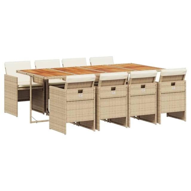 vidaXL 9-Tlg Garten-Essgruppe mit Kissen Beige Poly Rattan 3277695