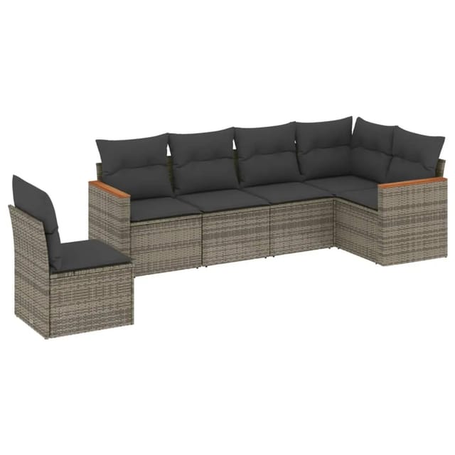 vidaXL 6-Tlg Garten-Sofagarnitur mit Kissen Grau Poly Rattan 3258420