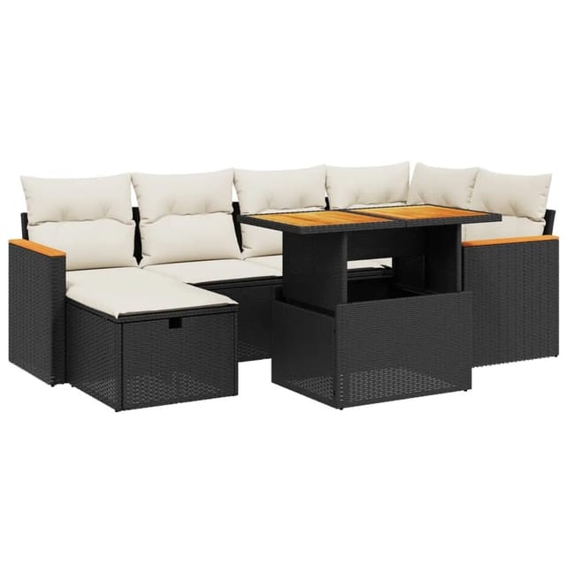 vidaXL 7-Tlg Garten-Sofagarnitur mit Kissen Schwarz Poly Rattan 3276038