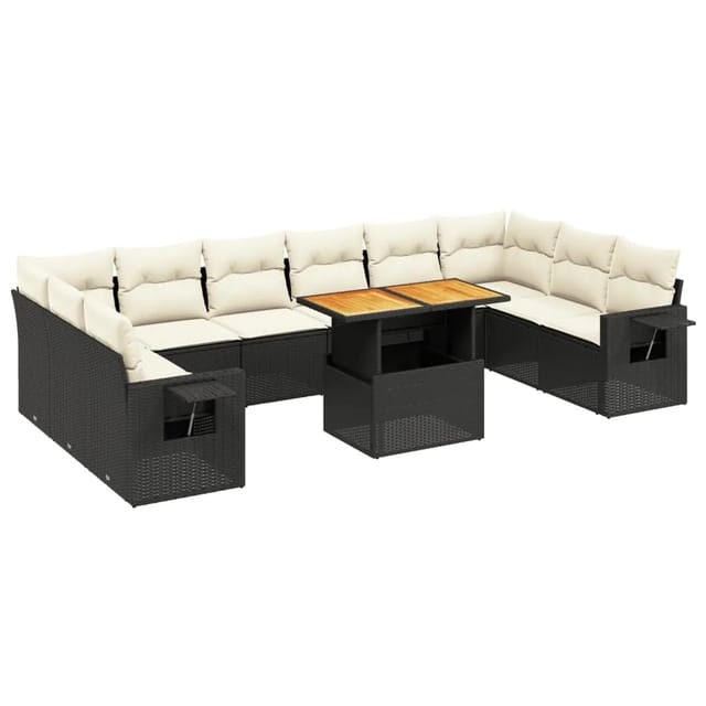 vidaXL 11-Tlg Garten-Sofagarnitur mit Kissen Schwarz Poly Rattan 3271924