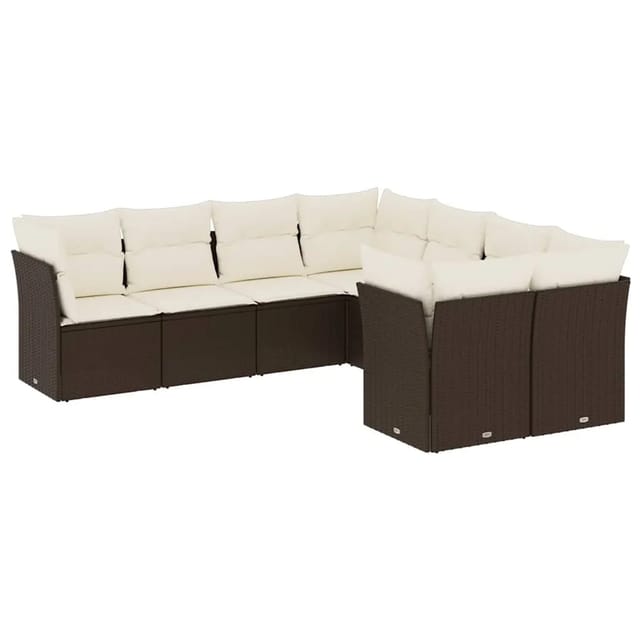 vidaXL 8-Tlg Garten-Sofagarnitur mit Kissen Braun Poly Rattan 3218593