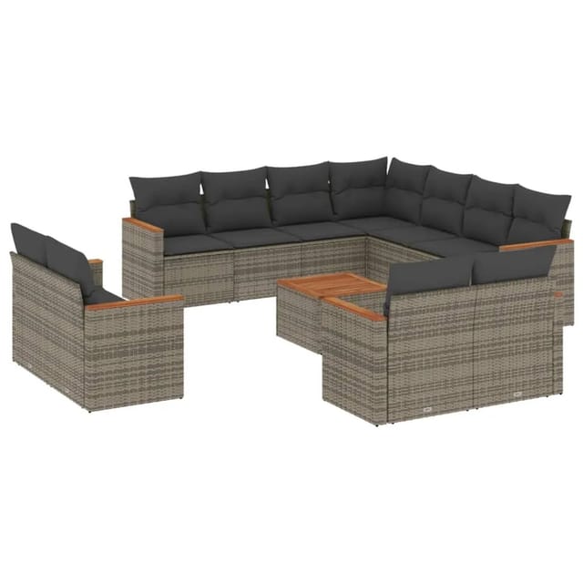 vidaXL 12-Tlg Garten-Sofagarnitur mit Kissen Grau Poly Rattan 3258910