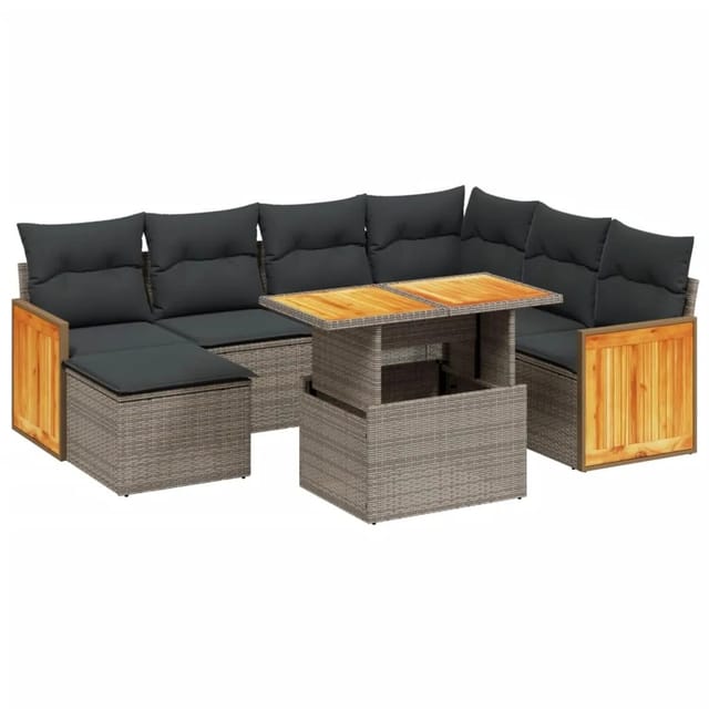 vidaXL 8-Tlg Garten-Sofagarnitur mit Kissen Grau Poly Rattan 3274077