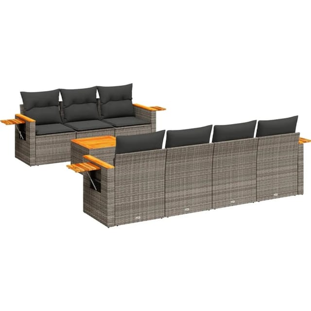 vidaXL 8-Tlg Garten-Sofagarnitur mit Kissen Grau Poly Rattan 3259050