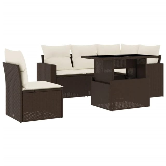 vidaXL 6-Tlg Garten-Sofagarnitur mit Kissen Braun Poly Rattan 3267283