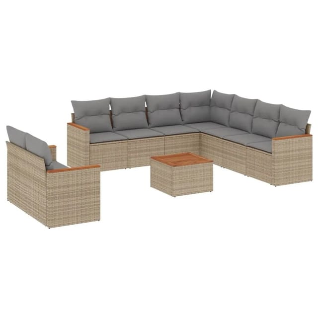vidaXL 10-Tlg Garten-Sofagarnitur mit Kissen Beige Poly Rattan 3258510