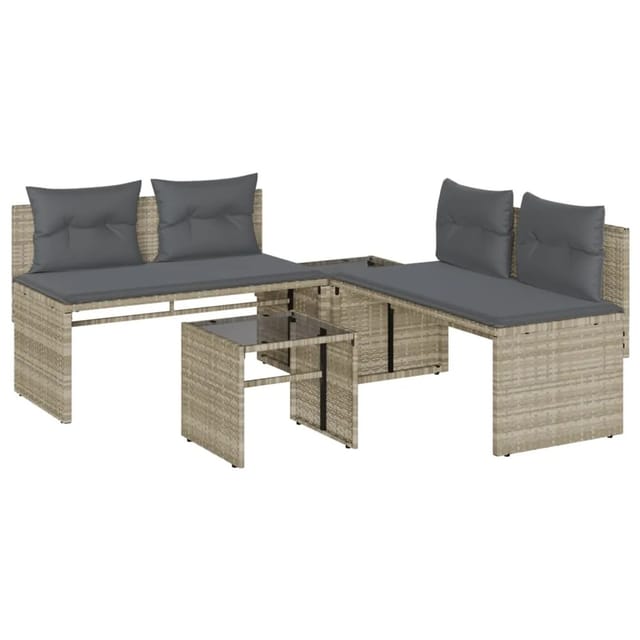 vidaXL 4-Tlg Garten-Sofagarnitur mit Kissen Hellgrau Poly Rattan 4003883