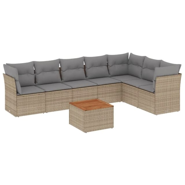vidaXL 8-Tlg Garten-Sofagarnitur mit Kissen Beige Poly Rattan 3256010
