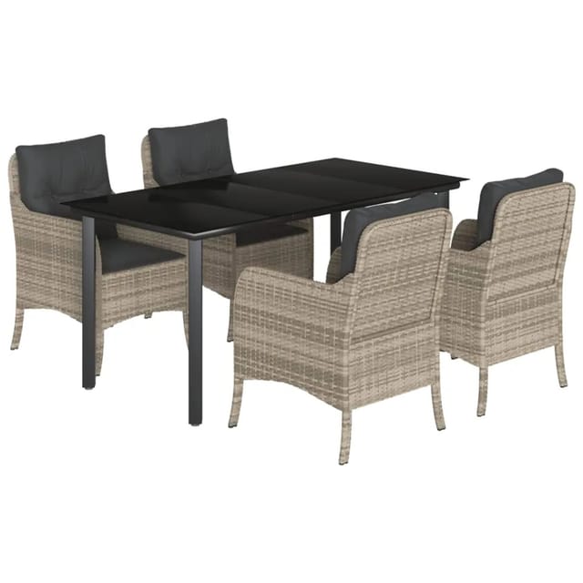 vidaXL 5-Tlg Garten-Essgruppe mit Kissen Hellgrau Poly Rattan 3212000