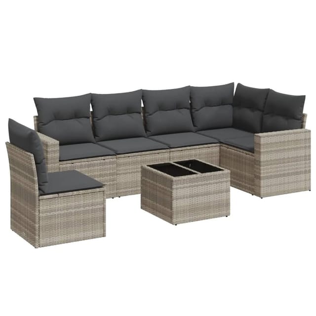 vidaXL 7-Tlg Garten-Sofagarnitur mit Kissen Hellgrau Poly Rattan 3219032
