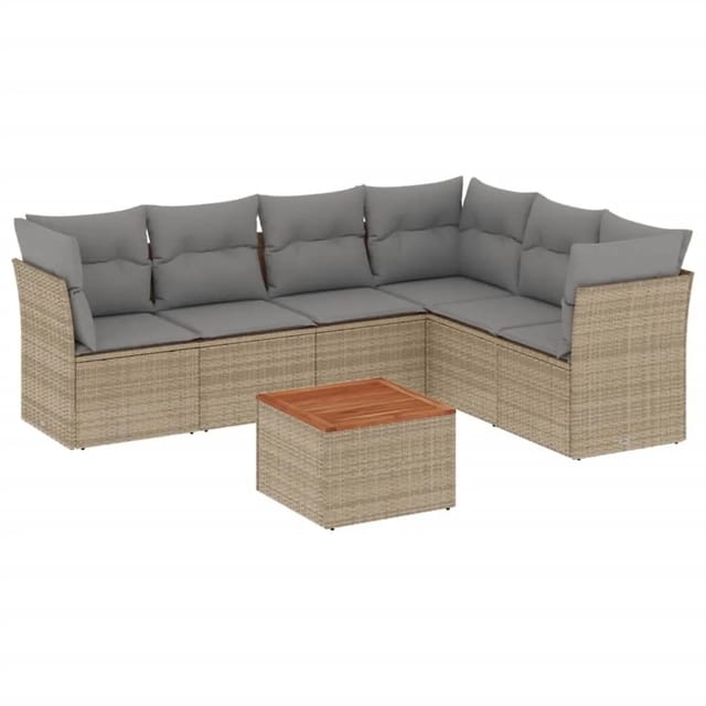 vidaXL 7-Tlg Garten-Sofagarnitur mit Kissen Beige Poly Rattan 3255989