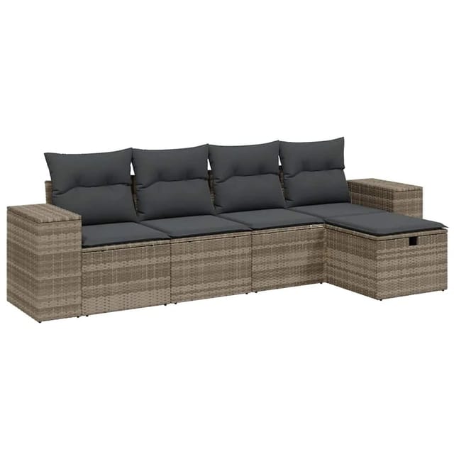 vidaXL 5-Tlg Garten-Sofagarnitur mit Kissen Hellgrau Poly Rattan 3264398