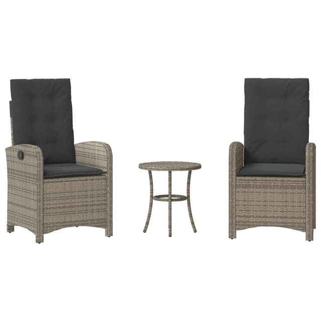 vidaXL 3-Tlg Bistro-Set mit Kissen Grau Poly Rattan 365179