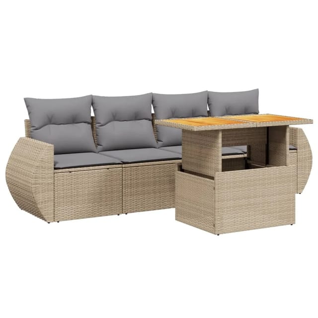 vidaXL 5-Tlg Garten-Sofagarnitur mit Kissen Beige Poly Rattan 3272074