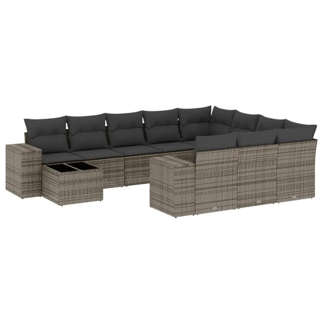 vidaXL 11-Tlg Garten-Sofagarnitur mit Kissen Grau Poly Rattan 3223129