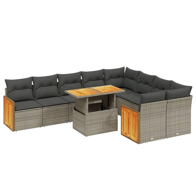 vidaXL 10-Tlg Garten-Sofagarnitur mit Kissen Grau Poly Rattan 3274119