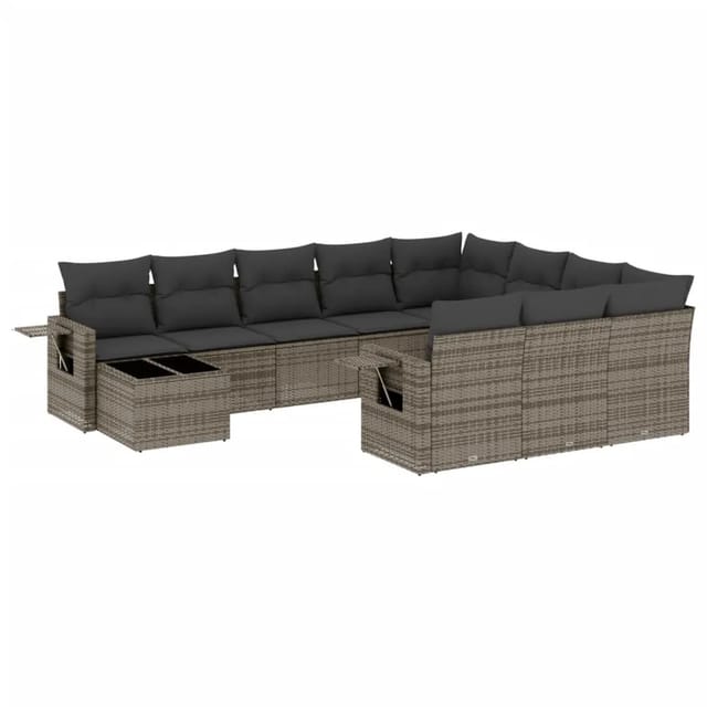 vidaXL 11-Tlg Garten-Sofagarnitur mit Kissen Grau Poly Rattan 3220729