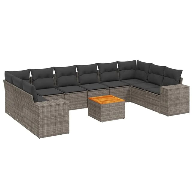 vidaXL 11-Tlg Garten-Sofagarnitur mit Kissen Grau Poly Rattan 3257950
