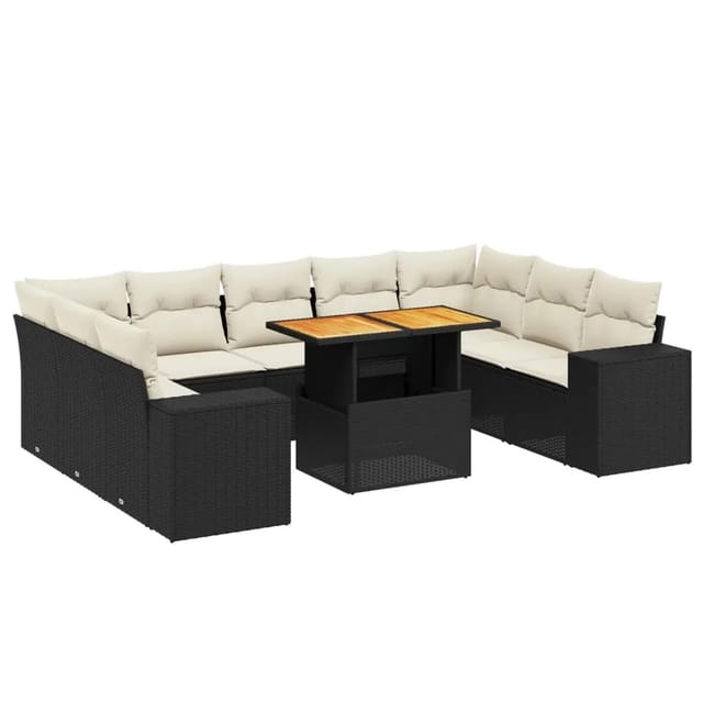 vidaXL 10-Tlg Garten-Sofagarnitur mit Kissen Schwarz Poly Rattan 3272778