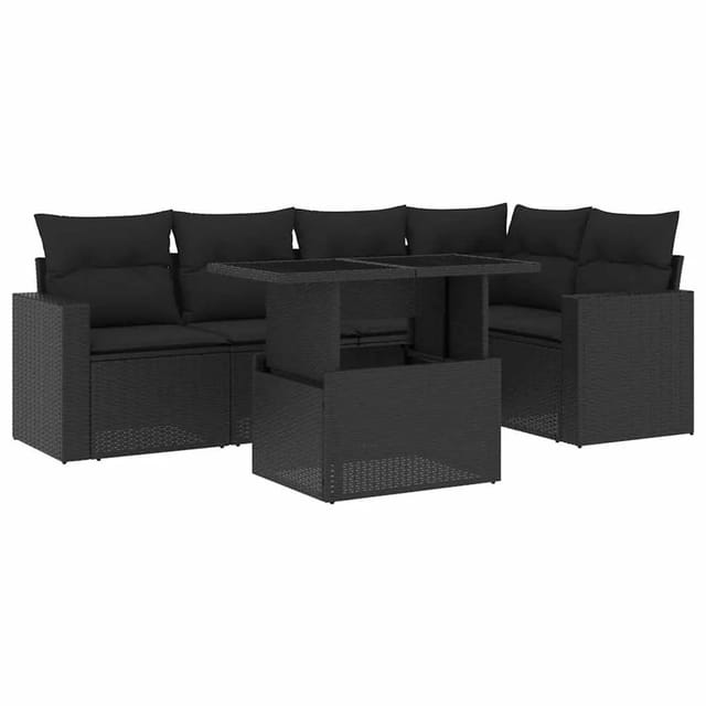 vidaXL 6-Tlg Garten-Sofagarnitur mit Kissen Schwarz Poly Rattan 3267255
