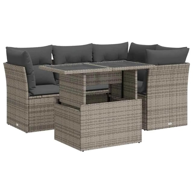 vidaXL 5-Tlg Garten-Sofagarnitur mit Kissen Grau Poly Rattan 3326151