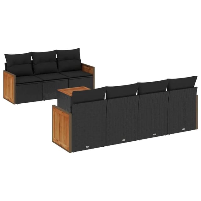 vidaXL 8-Tlg Garten-Sofagarnitur mit Kissen Schwarz Poly Rattan 3227483
