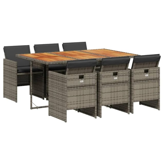 vidaXL 7-Tlg Garten-Essgruppe mit Kissen Grau Poly Rattan 3210554
