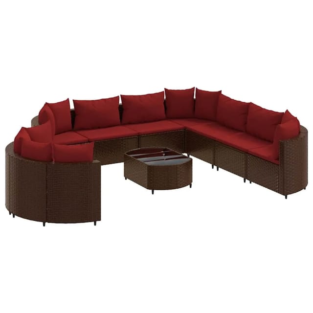 vidaXL 10-Tlg Garten-Sofagarnitur mit Kissen Braun Poly Rattan 3308413