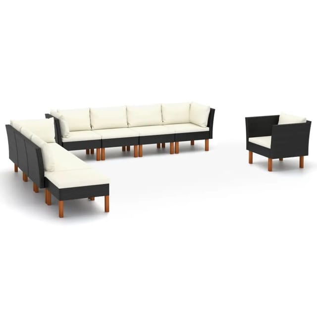 vidaXL 9-Tlg Garten-Lounge-Set Poly Rattan Eukalyptusholz Schwarz 3082089