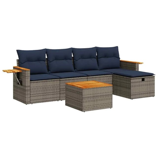 vidaXL 6-Tlg Garten-Sofagarnitur mit Kissen Grau Poly Rattan 3325967