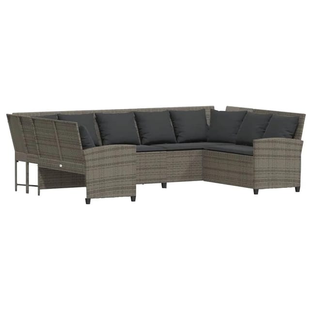vidaXL Gartensofa mit Kissen Grau Poly Rattan 3365331