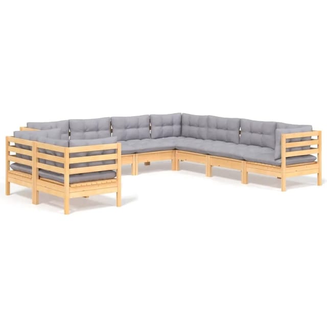 vidaXL 9-Tlg Garten-Lounge-Set mit Grauen Kissen Massivholz Kiefer 3096898