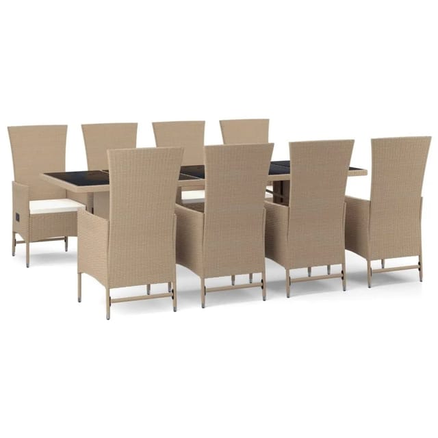 vidaXL 9-Tlg Garten-Essgruppe mit Kissen Beige Poly Rattan 3157573