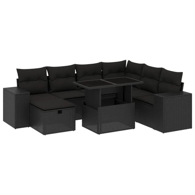vidaXL 8-Tlg Garten-Sofagarnitur mit Kissen Schwarz Poly Rattan 3275315